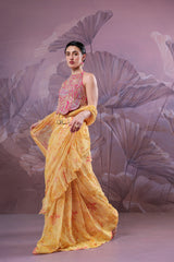 The alipore jhilmil saree set in butter yellow with Ambi Rani Blouse