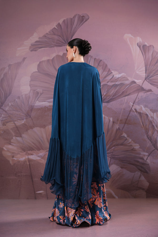 The Prussian blue Chakarborty gotaphool kaftaan set