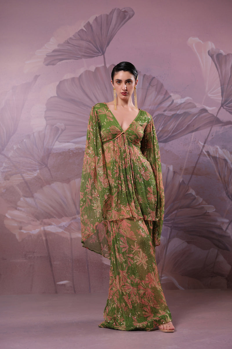 Avacado green  Drama sleeve set