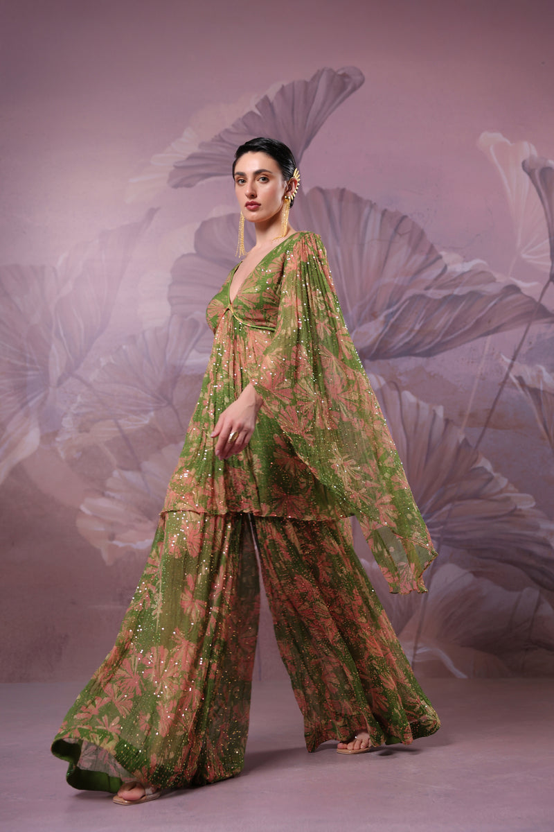 Avacado green  Drama sleeve set