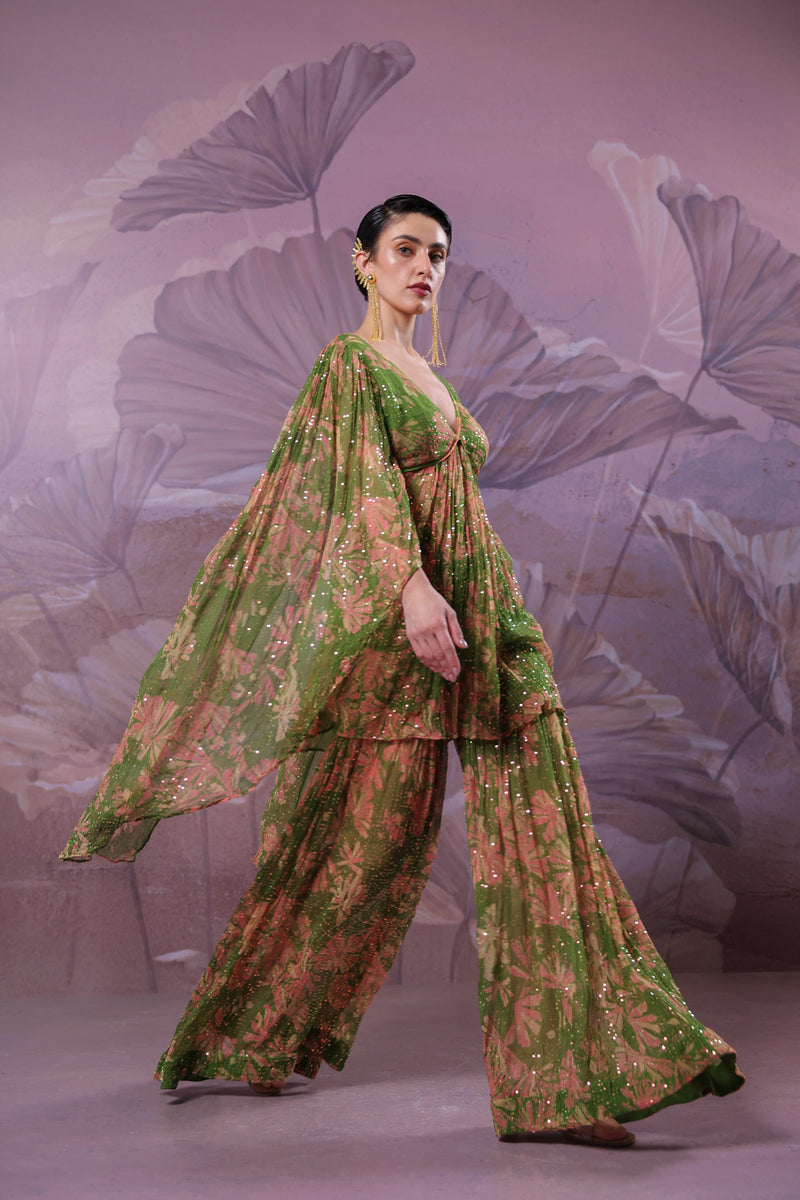 Avacado green  Drama sleeve set