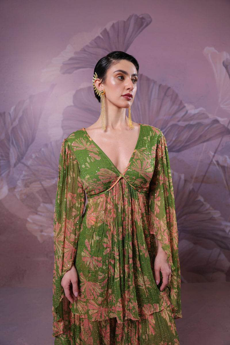 Avacado green  Drama sleeve set