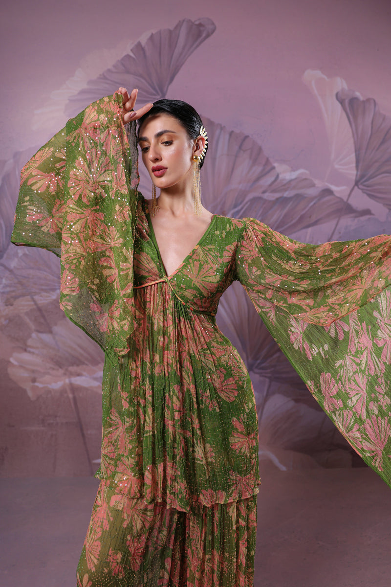 Avacado green  Drama sleeve set