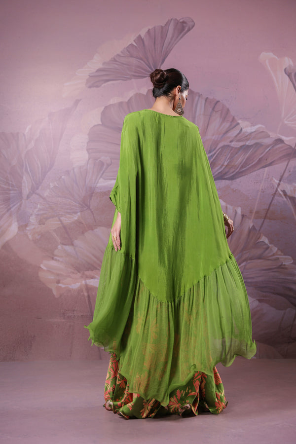 The Avacado Green Chakarborty gotaphool kaftaan set