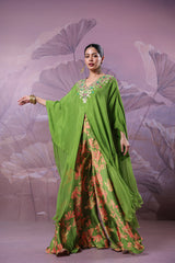 The Avacado Green Chakarborty gotaphool kaftaan set