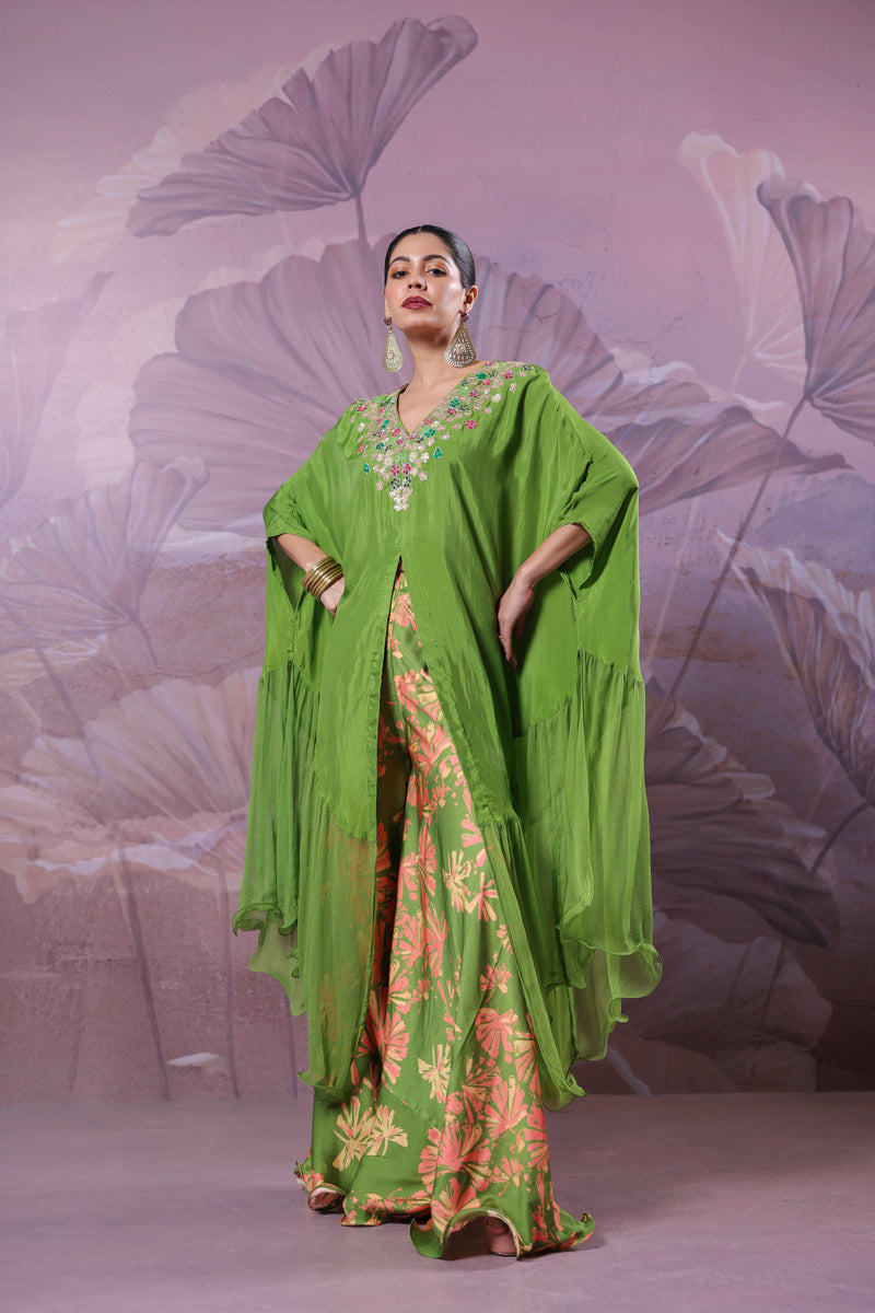 The Avacado Green Chakarborty gotaphool kaftaan set