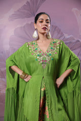 The Avacado Green Chakarborty gotaphool kaftaan set