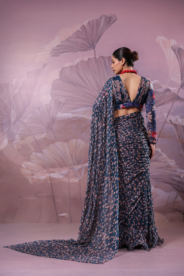 The prussian blue calcutta Jhilmil saree