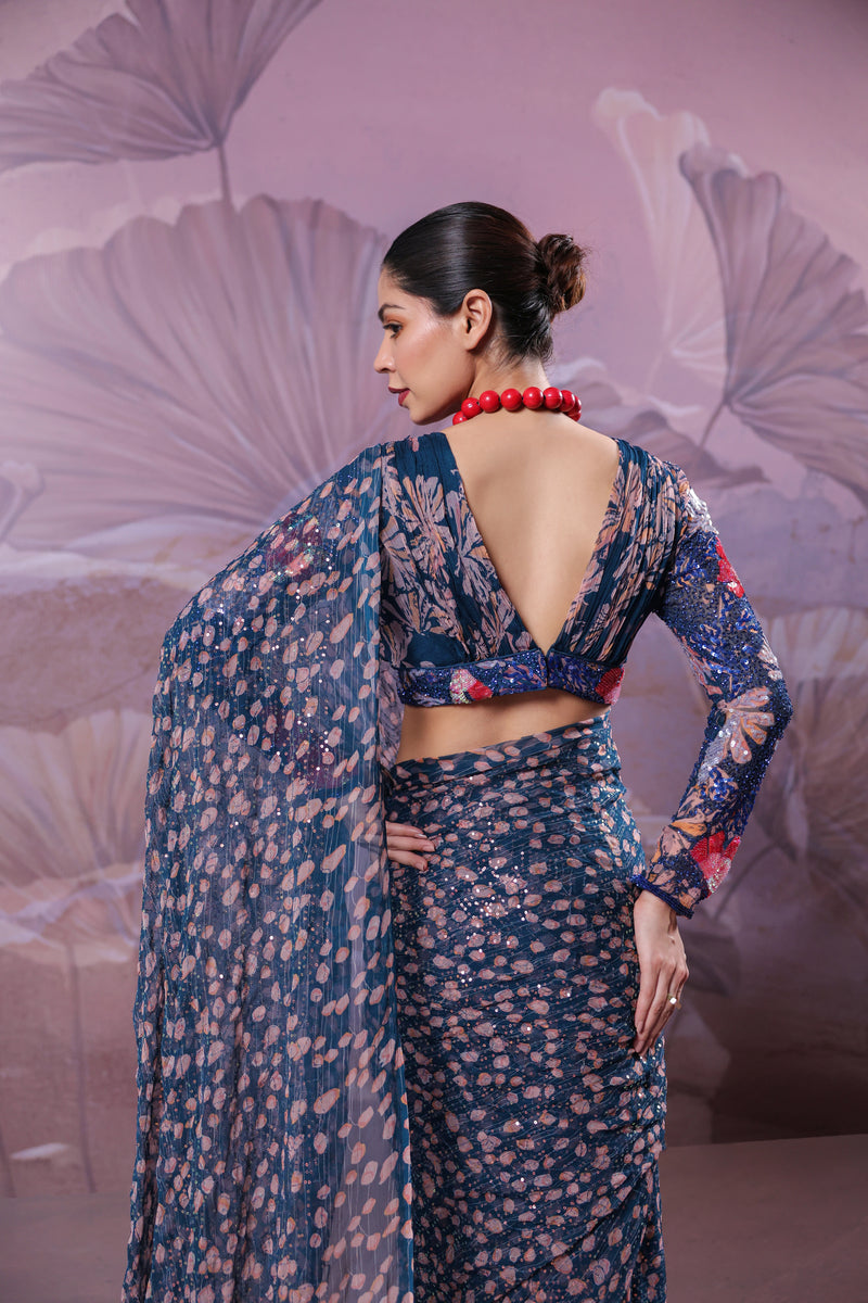 The prussian blue calcutta Jhilmil saree