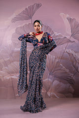 The prussian blue calcutta Jhilmil saree