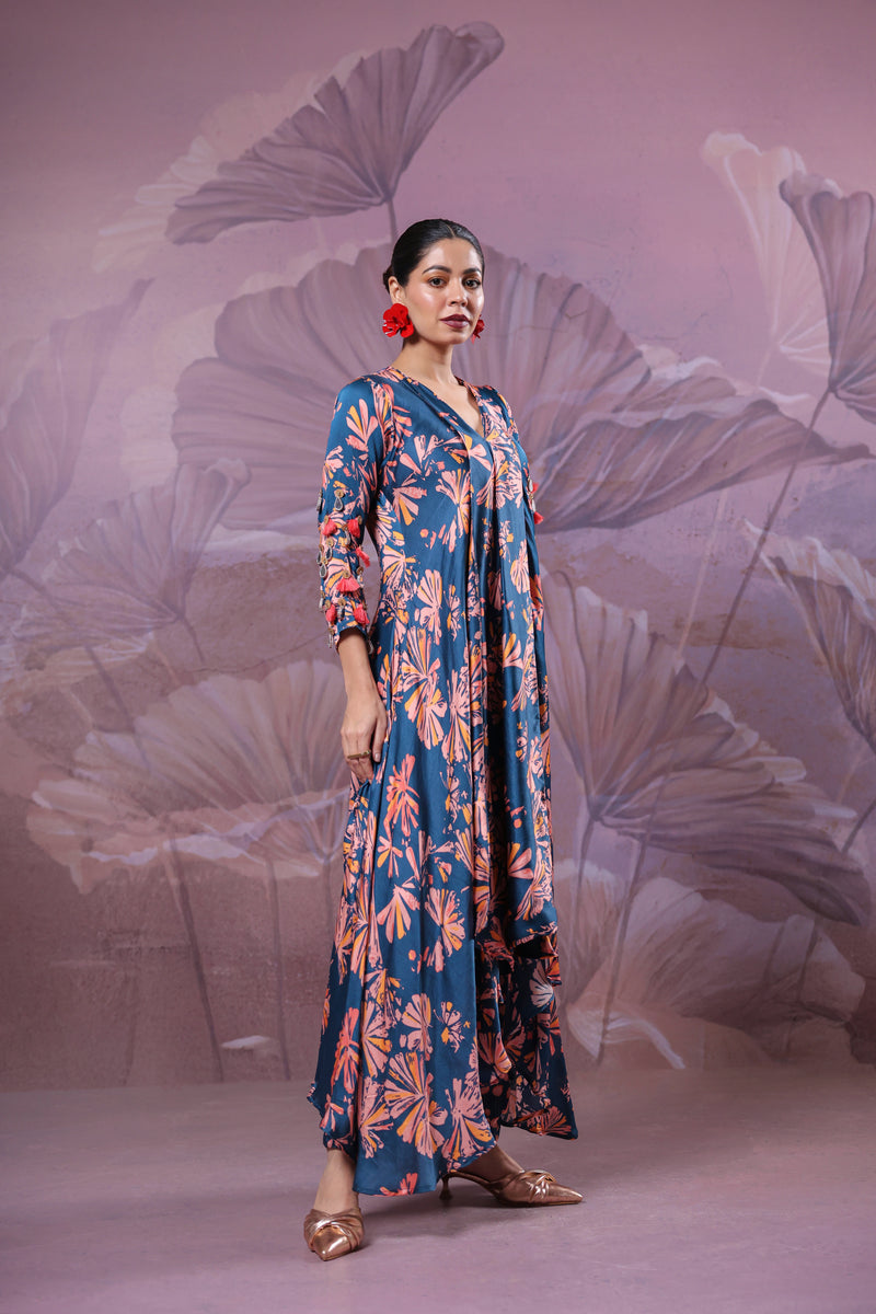 Ballygunge prussian blue tassel tunic set in