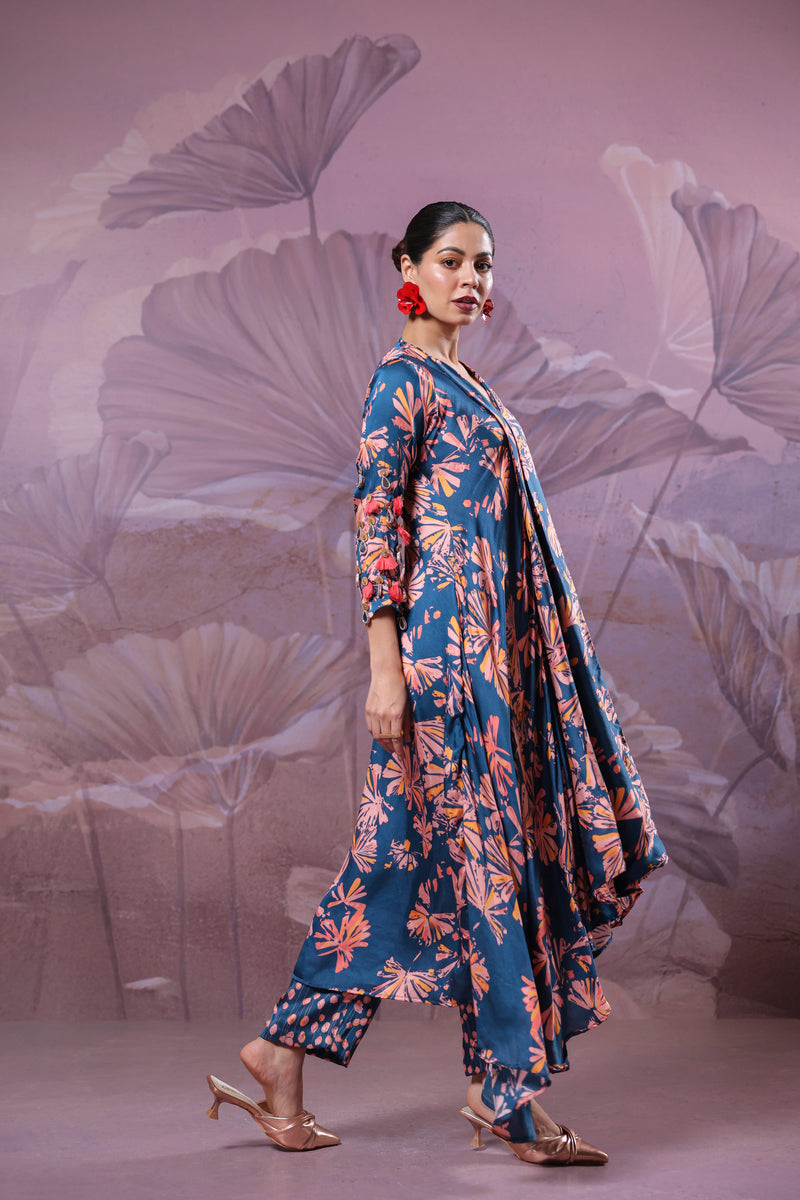 Ballygunge prussian blue tassel tunic set in