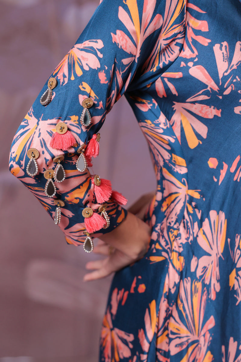 Ballygunge prussian blue tassel tunic set in