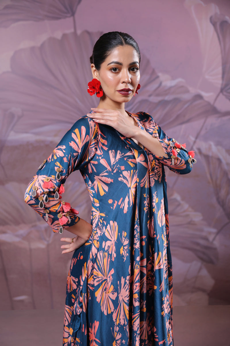 Ballygunge prussian blue tassel tunic set in