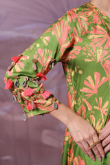 Ballygunge avacado green  tassel tunic set in