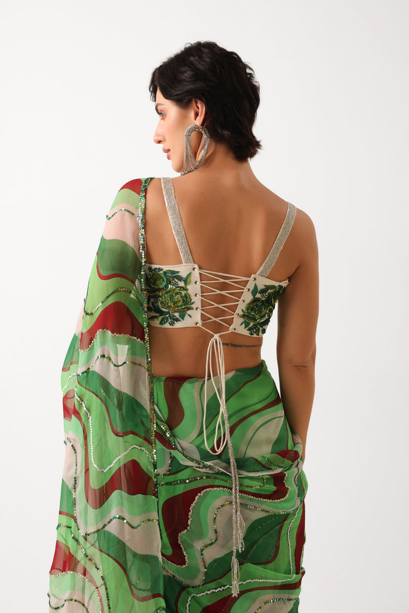 The lush green lehar saree with corset blouse