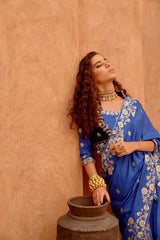 Eclectic Blue vintage concept saree.
