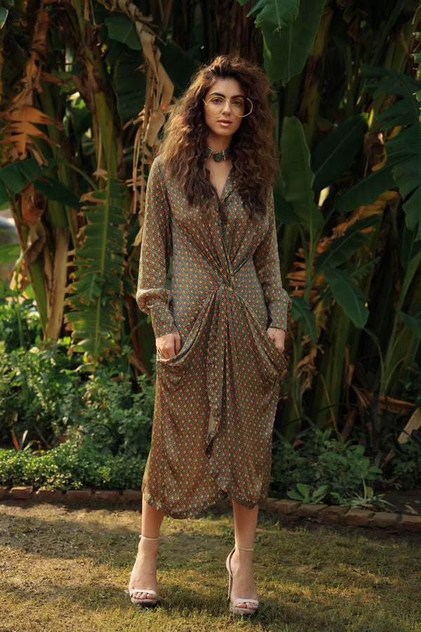 Trevron sage green twisted dress