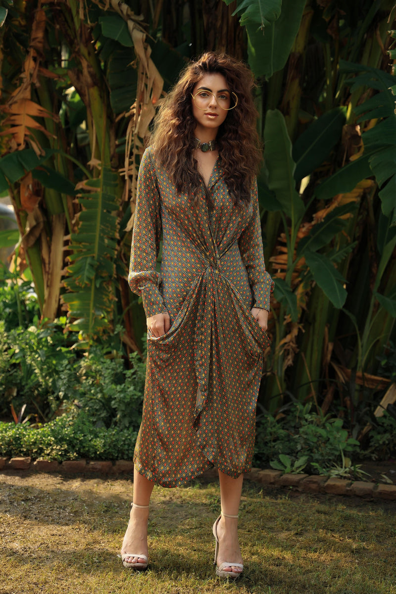 Trevron sage green twisted dress