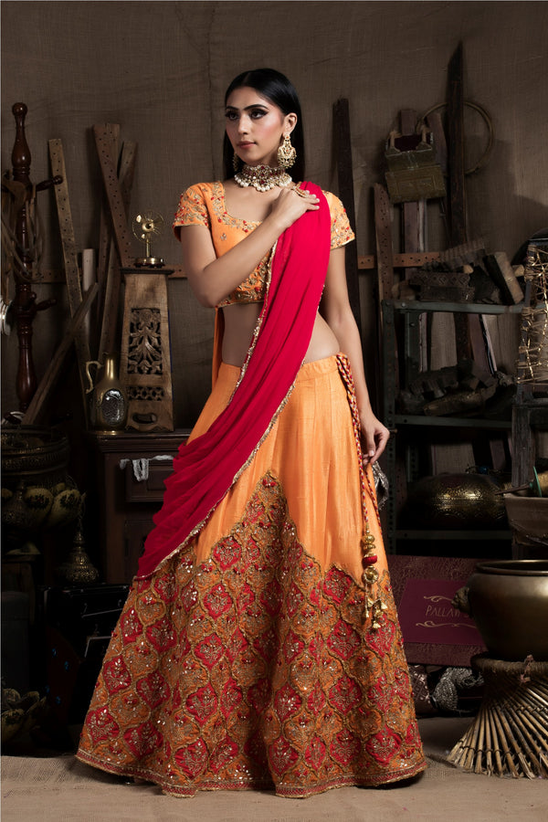 Orange Red Lehenga Set-Indian wear-Pallavi Jaipur