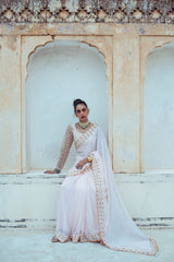 Almond Pink Embroidered Tulle Saree-Indian wear-Pallavi Jaipur