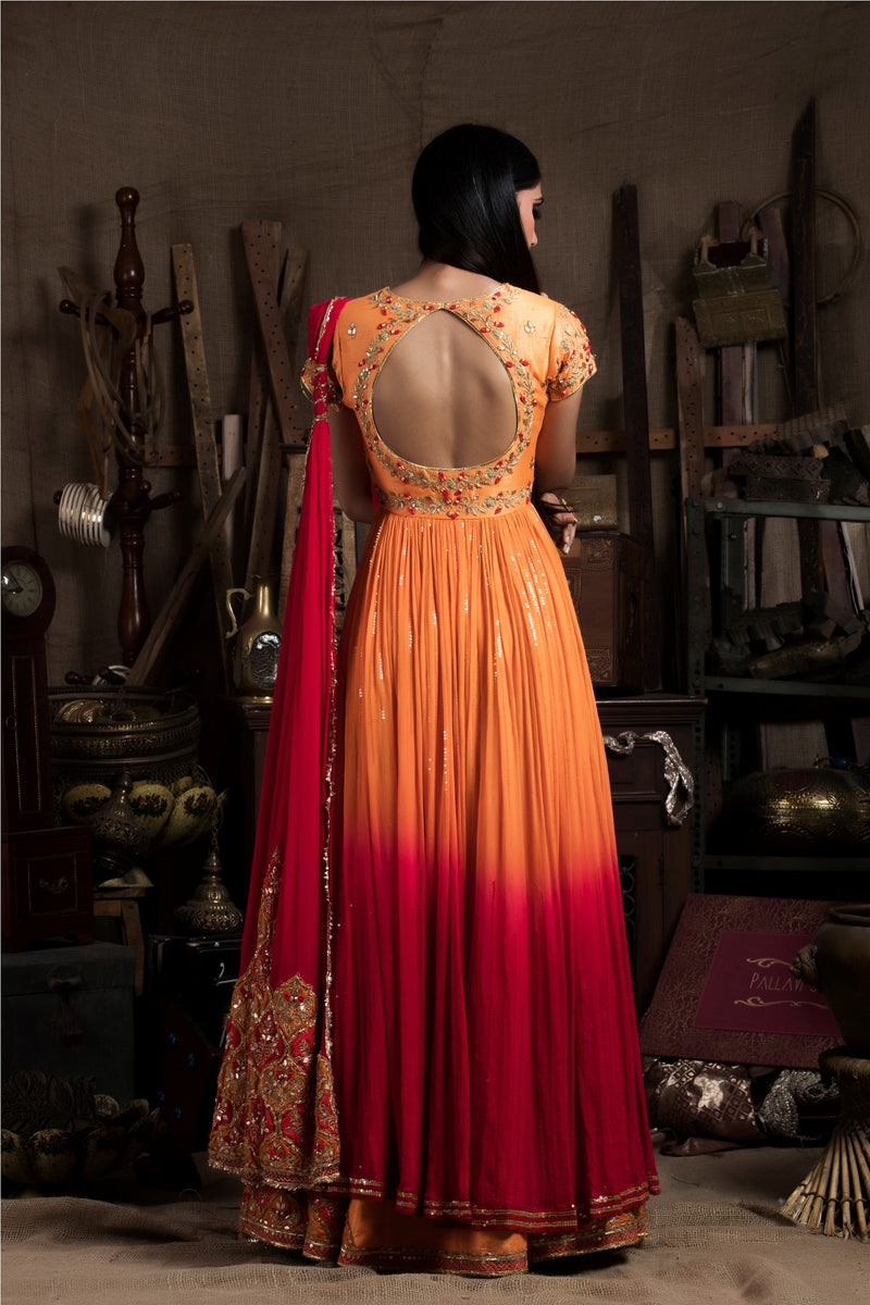 Orange Red Lehenga Set-Indian wear-Pallavi Jaipur