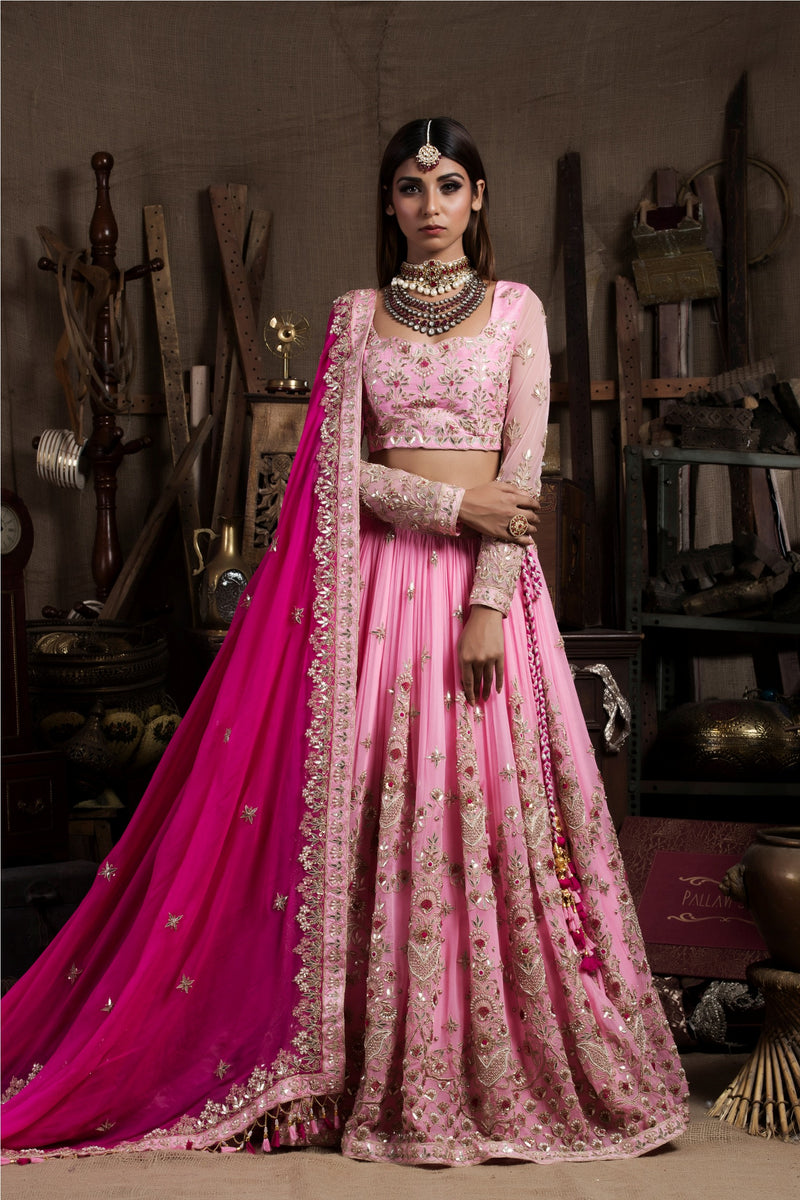 Candy Pink Embroidered Lehenga Set-Indian wear-Pallavi Jaipur