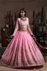 Candy Pink Embroidered Lehenga Set-Indian wear-Pallavi Jaipur