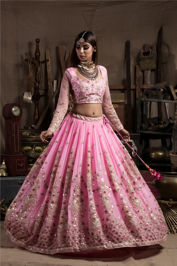 Candy Pink Embroidered Lehenga Set-Indian wear-Pallavi Jaipur
