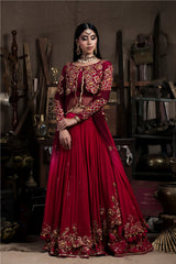 Red Chiffon Double Layered Lehenga Set-Indian wear-Pallavi Jaipur