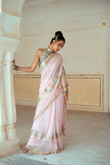 Soft Pink Silk Embroidered Saree-Indian wear-Pallavi Jaipur