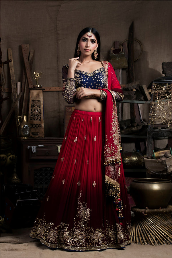 Red and Maroon Lehenga Set-Indian wear-Pallavi Jaipur