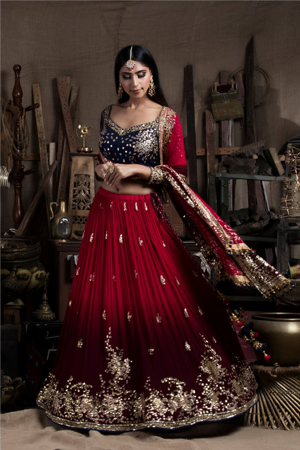 Red and Maroon Lehenga Set-Indian wear-Pallavi Jaipur