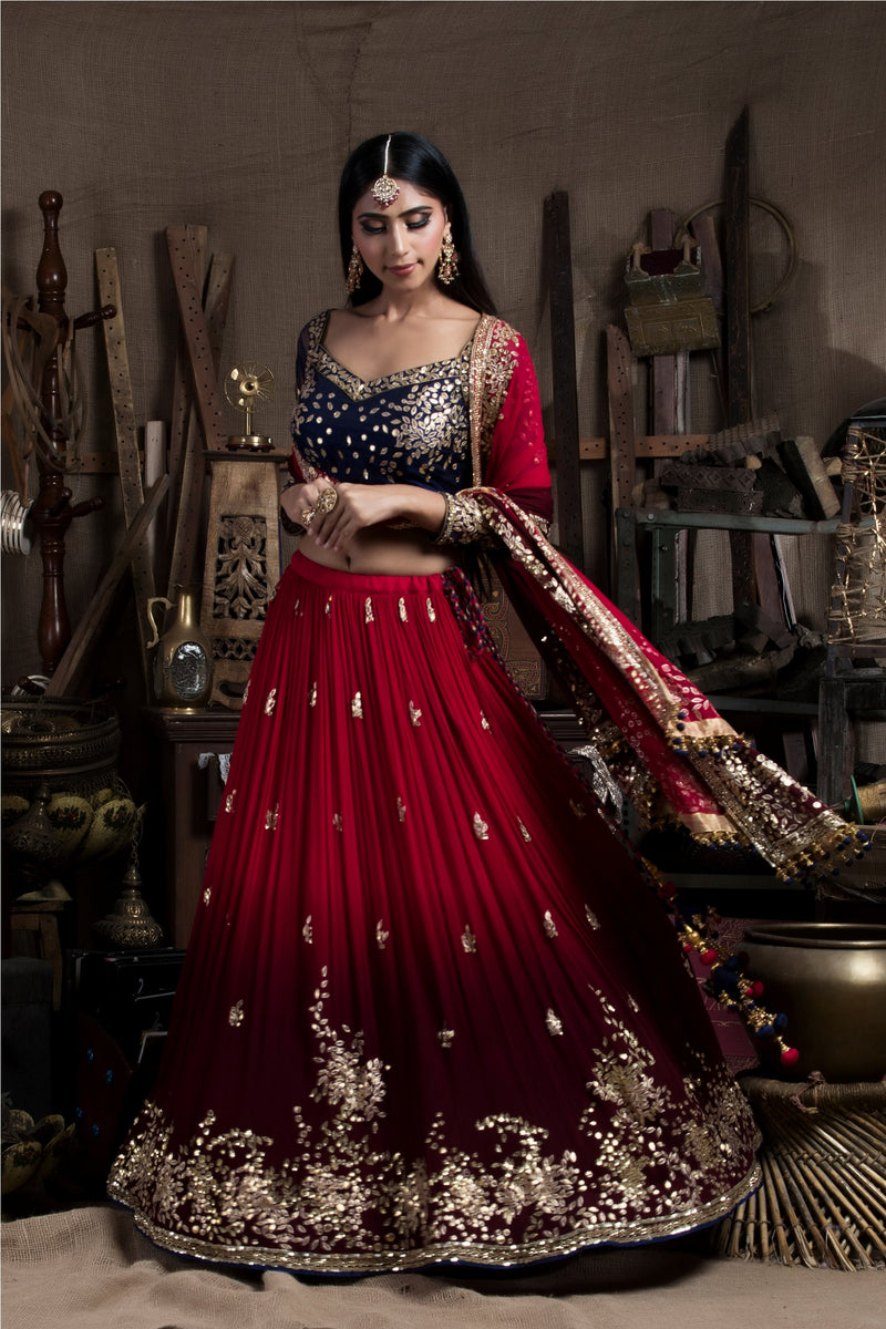 Red and Maroon Lehenga Set-Indian wear-Pallavi Jaipur