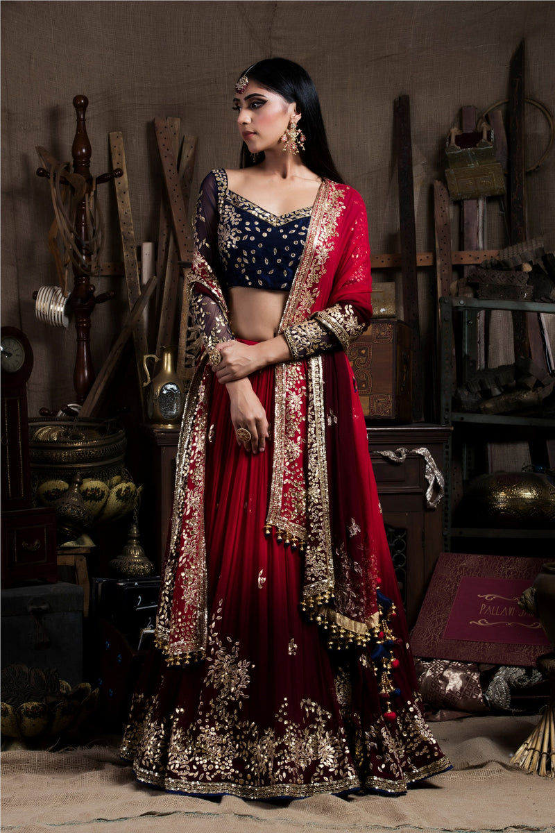 Red and Maroon Lehenga Set-Indian wear-Pallavi Jaipur