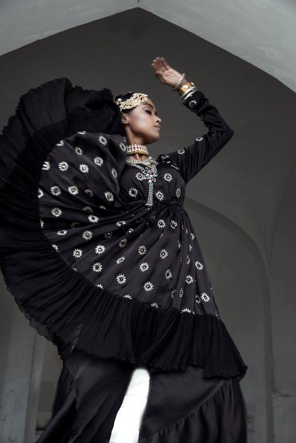 Black Kurta with Asymmetrical Pants-Indo Western-Pallavi Jaipur