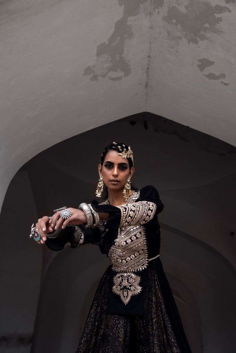 Black Tunic Kurta and Pant-Indo Western-Pallavi Jaipur
