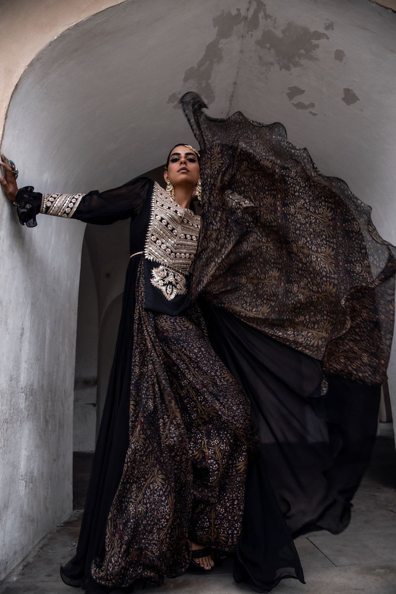 Black Tunic Kurta and Pant-Indo Western-Pallavi Jaipur