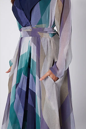 Blue Organza Wrap Tunic with Pants