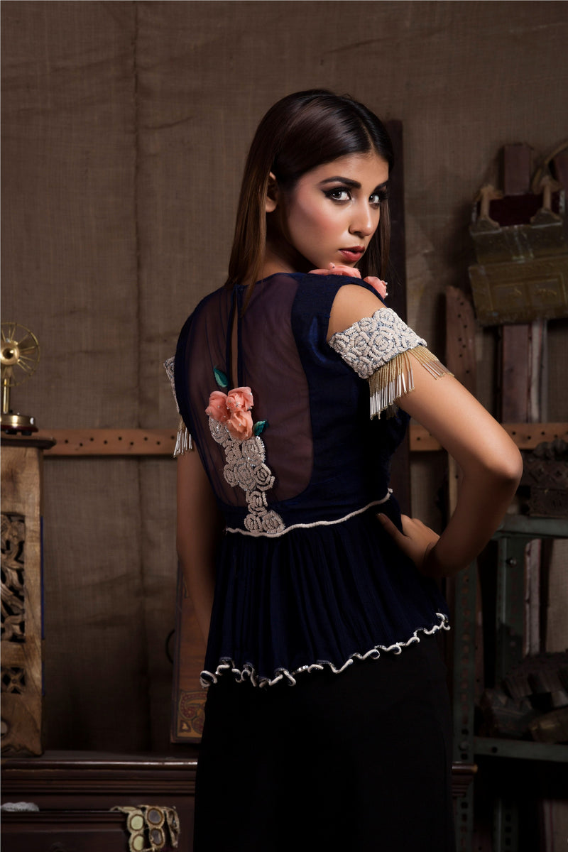 Midnight Blue Top with Pants-Indo Western-Pallavi Jaipur