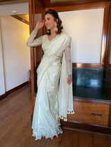 Gauahar Khan In Lemon Yellow Embroidered Saree-Indian wear-Pallavi Jaipur