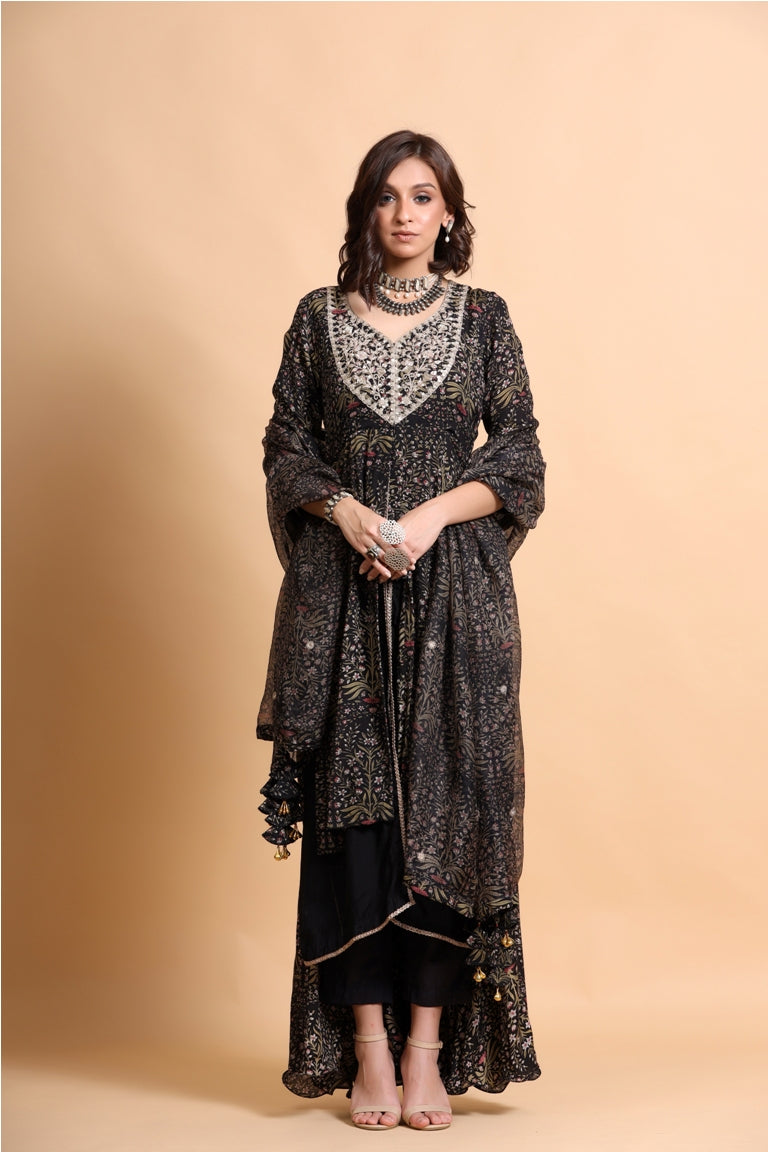 Black printed layered Kurta Palazzo Set