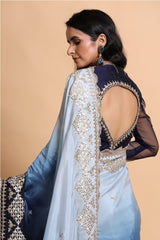 Blue Ombre Shaded Saree Blouse Set
