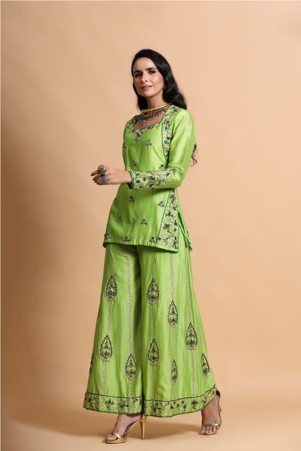 Parrot green kurta sharara set