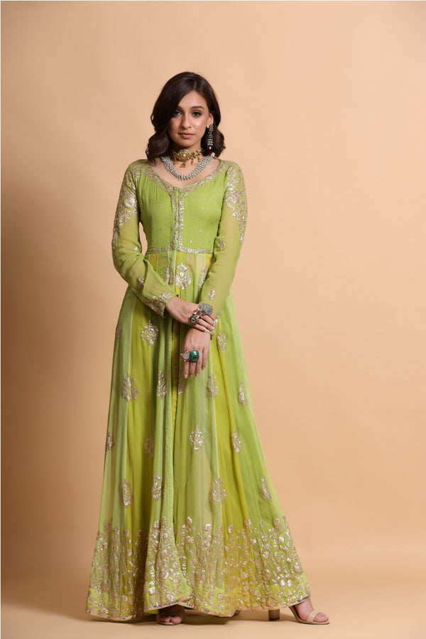 Green Pittan Embroidered Anarkali Set