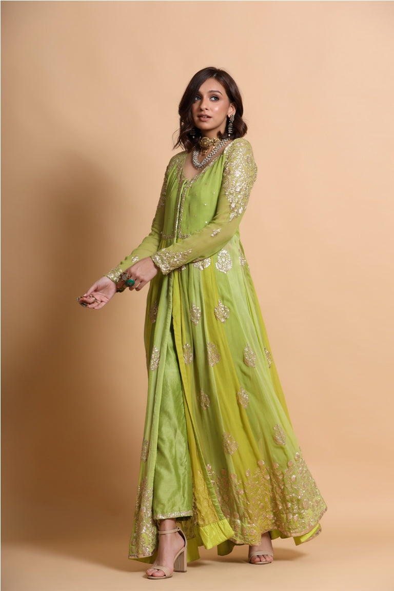 Green Pittan Embroidered Anarkali Set