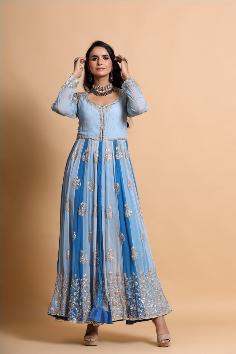 Blue Pittan Embroidered Anarkali Set