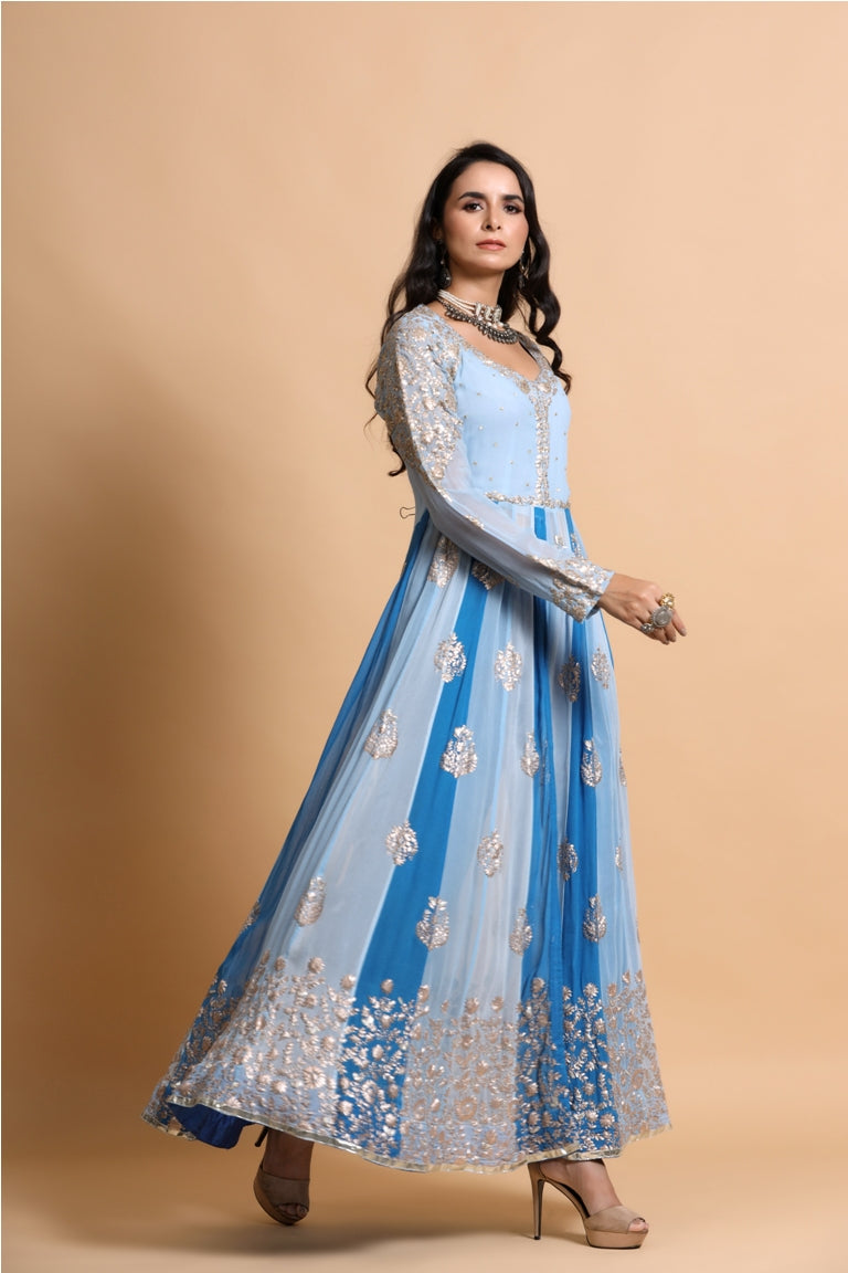 Blue Pittan Embroidered Anarkali Set