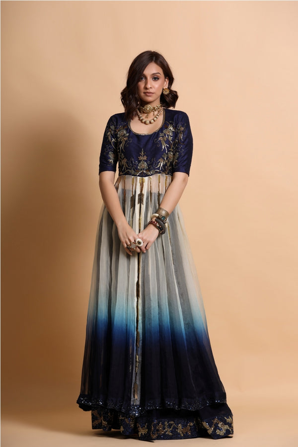 Navy Blue shaded Anarkali Lehenga Set