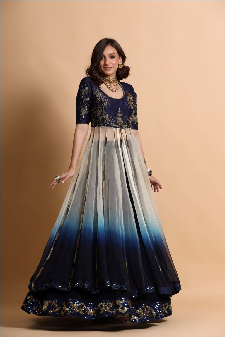 Navy Blue shaded Anarkali Lehenga Set Pallavi jaipur – Pallavi